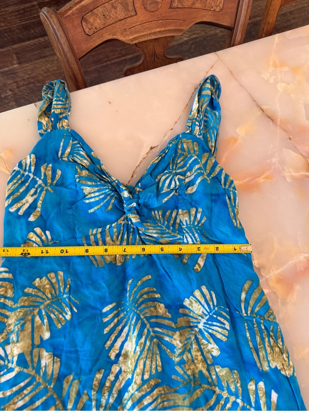 Vintage Turquoise Dress with Gold Leaf Print - Picture 4 of 8
